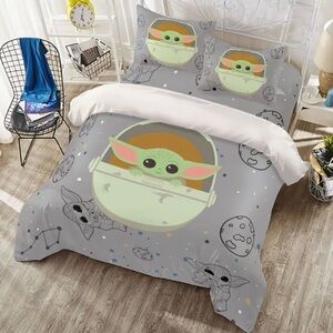 BABY YODA QUEEN Size Duvet Cover Set, 3 Piece Bed Set Cute Comforter Set